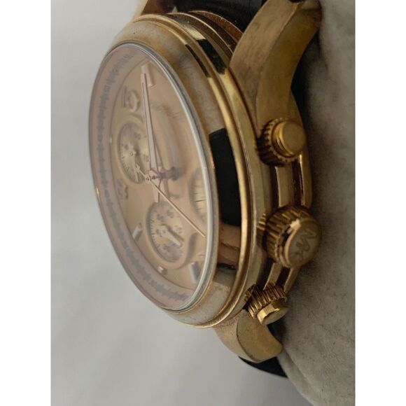 Michael Kors MK5128 Women Black Leather Analog Rose Gold Dial Quartz Watch Aa498 - Picture 3 of 11